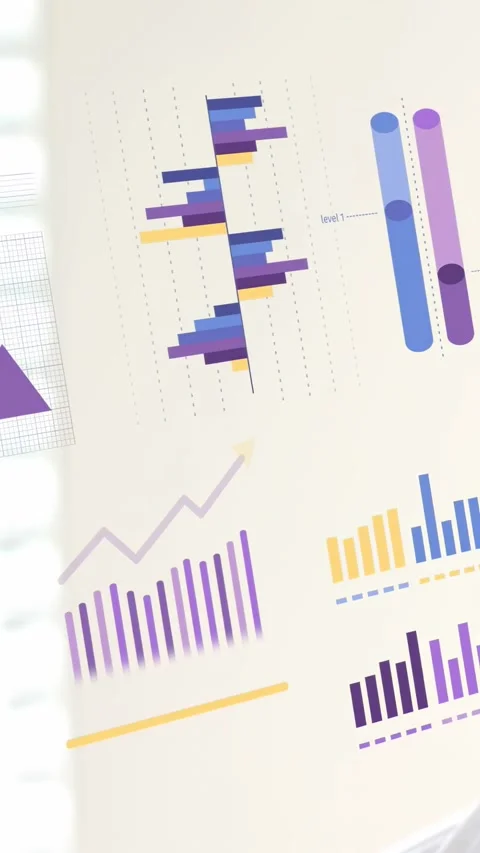 Vertical video: Camera panning across business wall, revealing data rings and Stock Footage 333079918