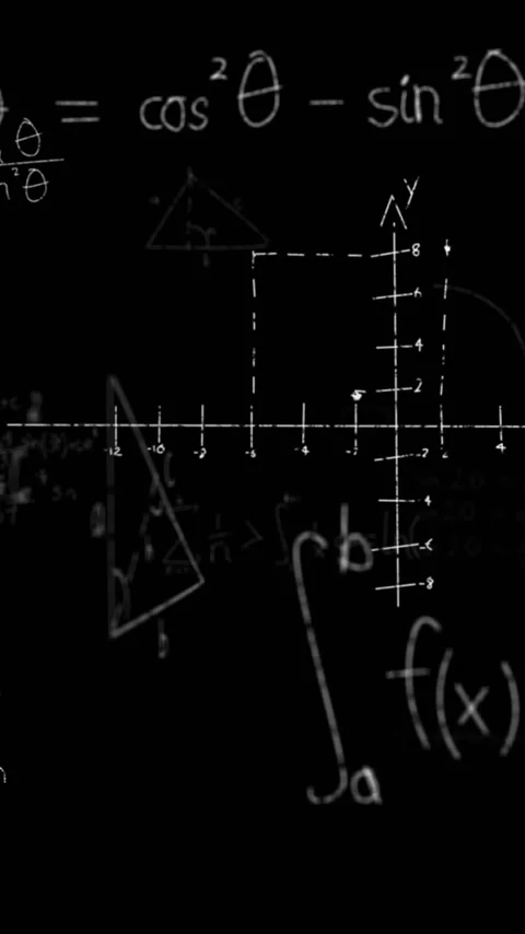Vertical video: Camera panning across chalkboard, revealing chalk math showing Stock Footage 348495342