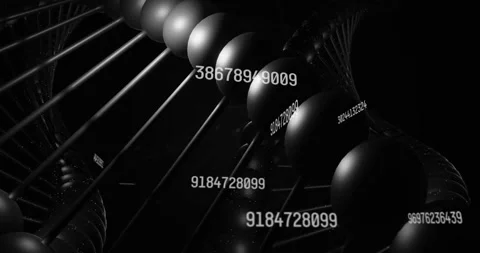 Vertical video: Camera panning along rotating helix causing numeric overlays Stock Footage 331214528