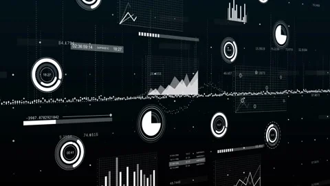 Vertical video: Camera panning, data viz panel sliding in tech HUD, gauges Stock Footage 332804665