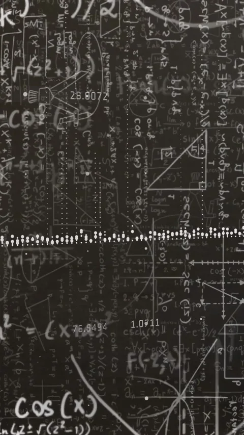 Vertical video: Camera panning down showing board math and graphs with dotted Stock Footage 332985287