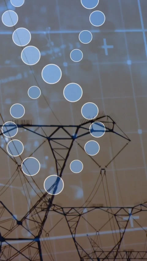 Vertical video: Camera panning down, node column sliding, revealing towers and 스톡 동영상 334128055