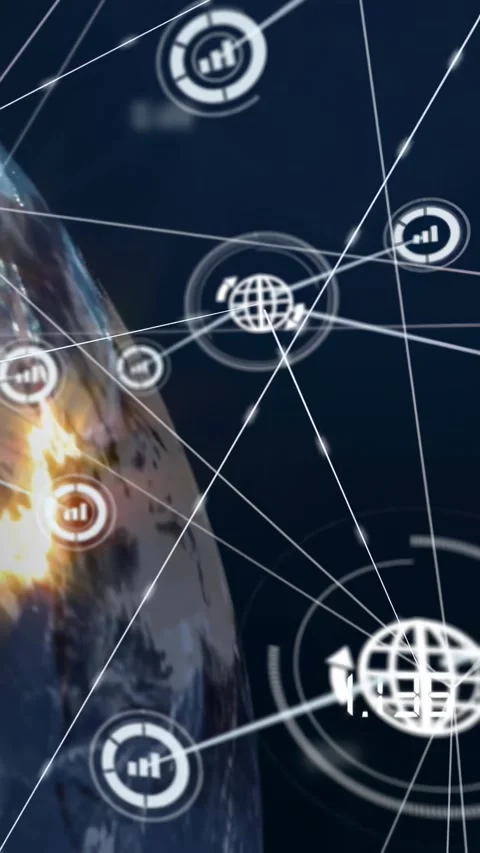 Vertical video: Camera panning from Earth limb, network spreading and updating Stock Footage 334540470