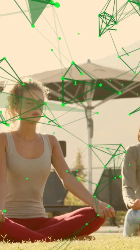 Vertical video: Camera panning left, woman breathing, green overlay flowing Stock Footage 332846430