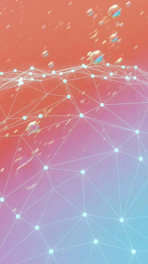 Vertical video: Camera panning, node mesh waving and pulsing as cyan mound Video stock 333464953