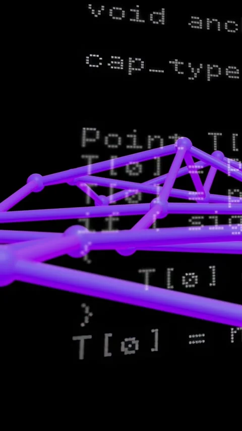 Vertical video: Camera panning, purple truss rotating, dotted code shifting, Stock Footage 330395065