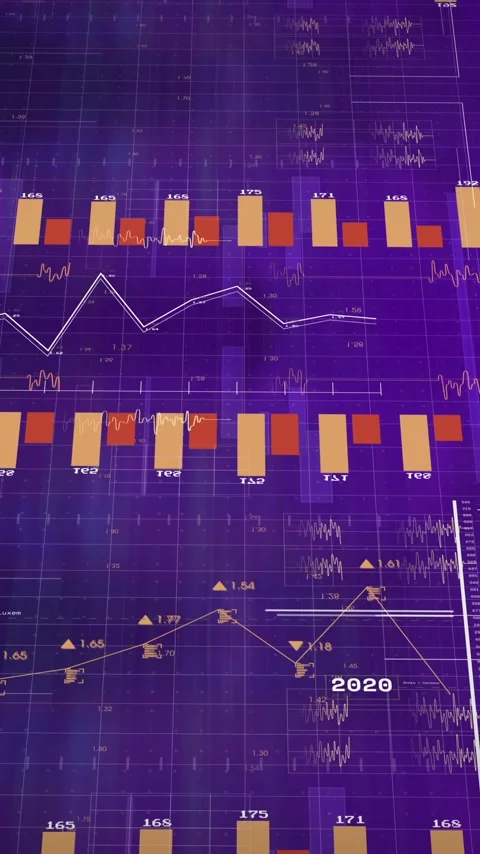 Vertical video: Camera panning, purple panel scrolling, revealing gold bars and Stock Footage 348375851