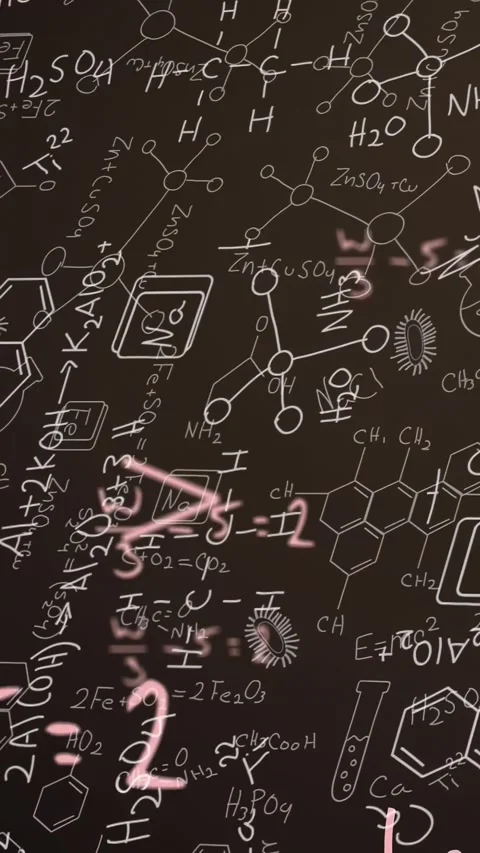 Vertical video: Camera panning up revealing chemistry mural, pink marks drifting Stock Footage 332278048