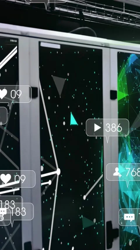 Vertical video: Camera panning right past 3 panels, revealing bubbles updating Video stock 331291988