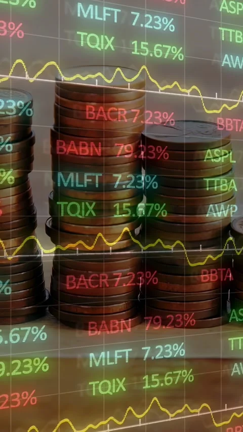 Vertical video: Camera panning showing coins moving center while overlay cycling Stock Footage 335507503