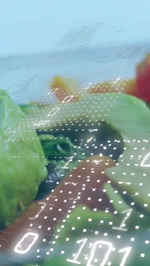 Vertical video: Camera panning showing avocado while binary grid sweeping across Stock Footage 335513997