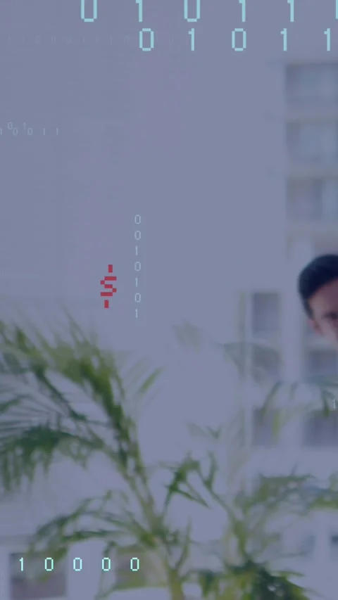 Vertical video: Camera panning sparking code and red icons hiding team leaning Stock Footage 331738928