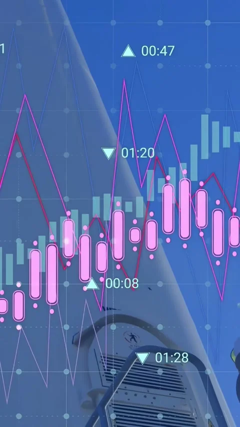 Vertical video: Camera panning tech inspecting ladder vent while finance graph Stock Footage 334541178
