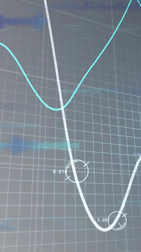 Vertical video: Camera panning, two overlaid curves crossing and showing data Stock Footage 328331957