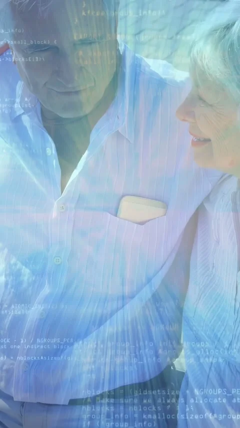 Vertical video: Camera pullback revealing senior couple sharing affection, blue Stock Footage 333259624