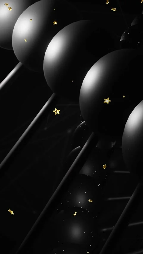 Vertical video: Camera pulling along curved bead chain, matte spheres enlarging, Stock Footage 328632977