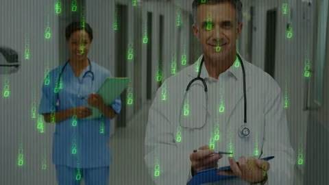 Vertical video: Camera pulling back and binary growing causing doctor updating Stock Footage 333830530