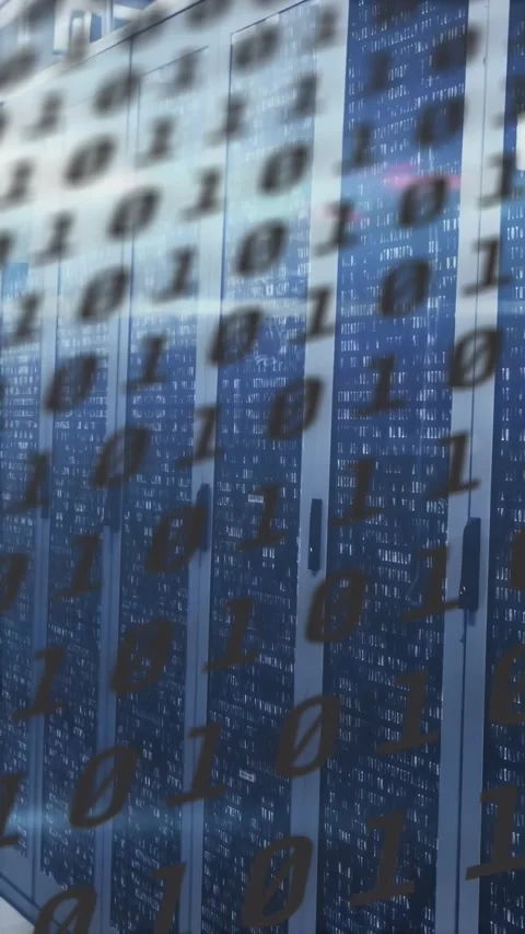 Vertical video: Camera shifting causing racks displaying drifting binary overlay Vídeos de archivo 331292009