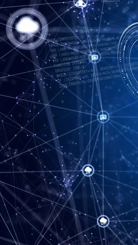 Vertical video: Camera shifting, causing tech net rotating, pulsing, code Stock Footage 332823381