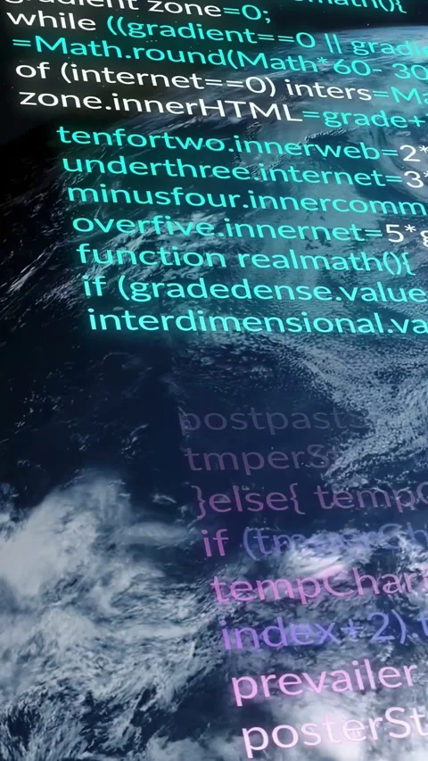 Vertical video: Camera starting code overlay scrolling down over globe, showing Stock Footage 332747697