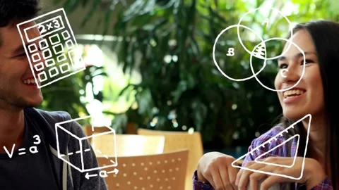 Vertical video: Camera starting on hands cube doodles forming over pair studying Stock Footage 332428368