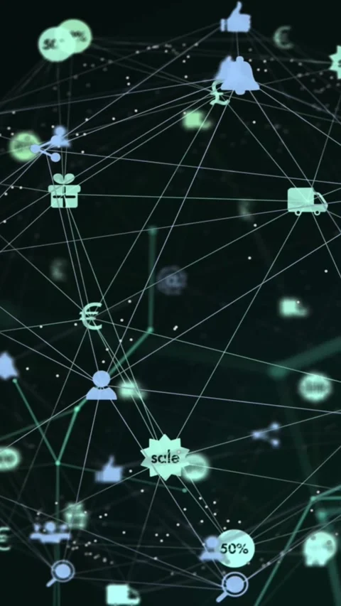 Vertical video: Camera starting on user-euro node, panning upward and rotating, Video stock 328633231