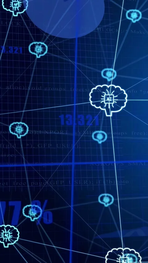 Vertical video: Camera sweep starting brain network shifting and pulsing nodes Stock Footage 332823723