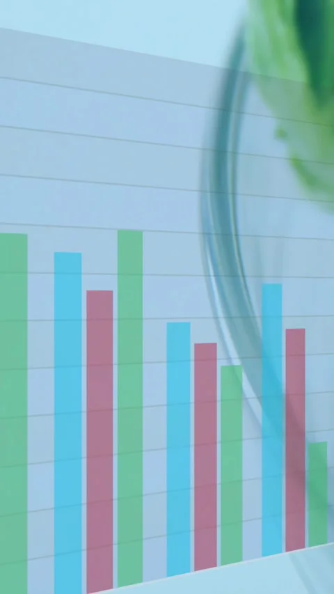 Vertical video: Camera sweeping right, stacked bar chart sliding, revealing Stock Footage 329703407