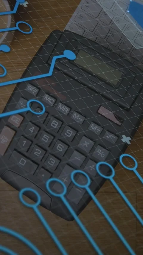Vertical video: Camera tilt revealing black calculator blue lines shifting over Stock Footage 335263962