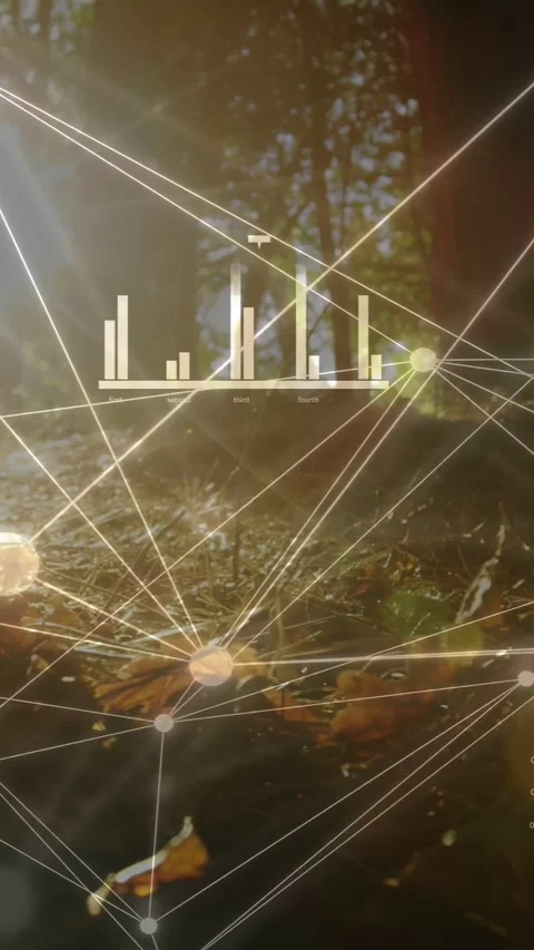 Vertical video: Camera tilting, network overlay shifting nodes showing charts Stock Footage 333896340