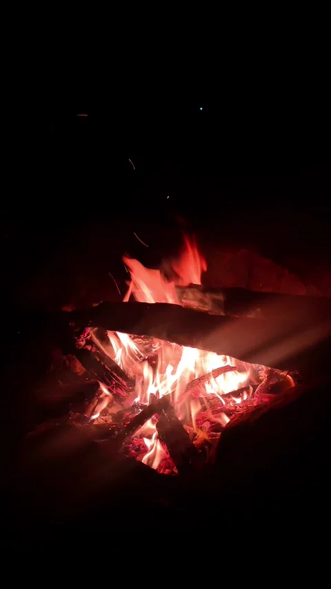 Vertical video of a campfire or fireplace at night. 4K Stock Footage 287688654