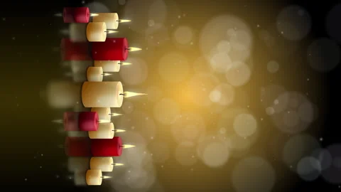 Vertical video. Candles burning on table on dark yellow background Stock Footage 241940876