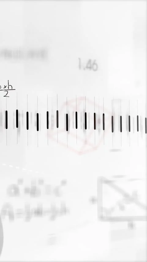 Vertical video: Candles reacting to data, jagged line shifting, revealing math Stock Footage 332823728