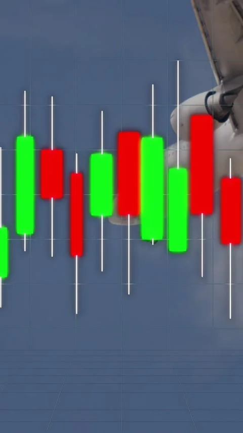 Vertical video: Candlestick overlay fixed center, approach starting, jet Stock Footage 333577140