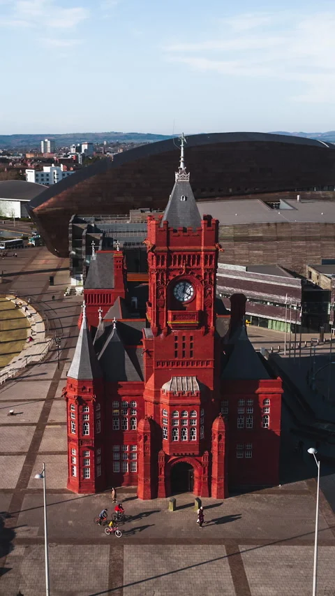 Vertical Video of Cardiff, Vertical Aerial View Shot, sunset, sunrise, day Stock Footage 270797080
