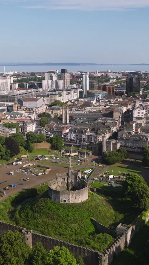 Vertical Video of Cardiff, Vertical Aerial View Shot Stock Footage 292736665