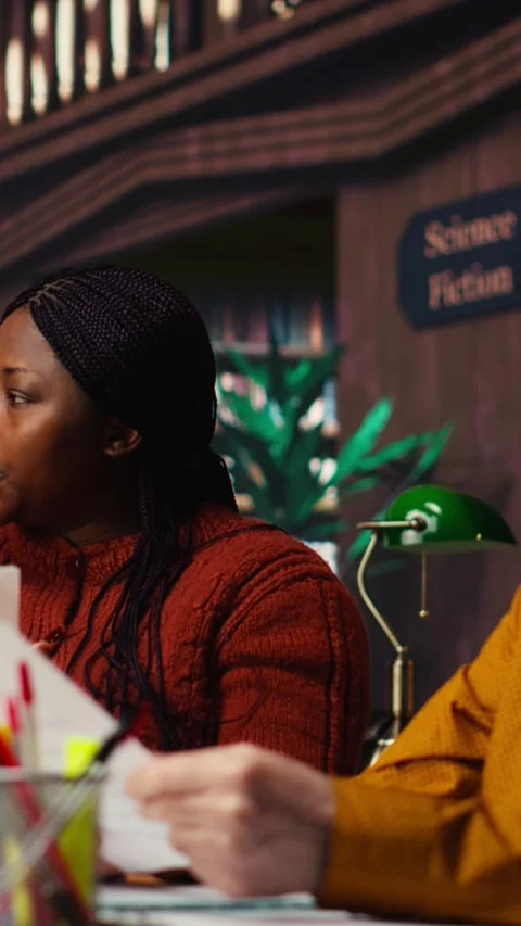 Vertical Video Cast members practicing script reading for a classic drama play Stock Footage 313246108