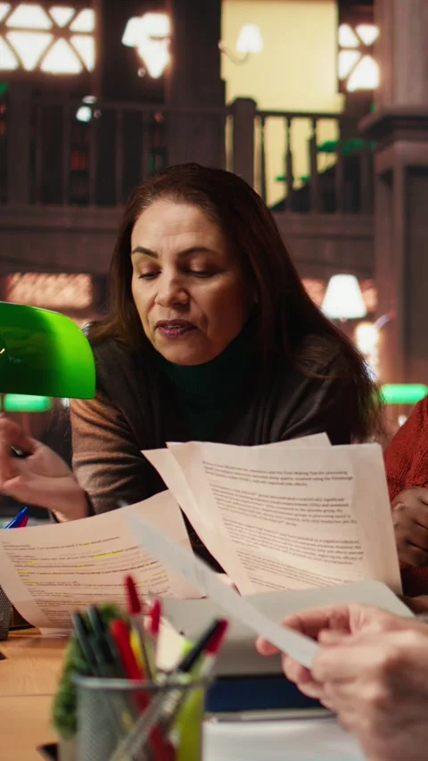 Vertical Video Cast members practicing script reading for a classic drama play Stock Footage 313246230