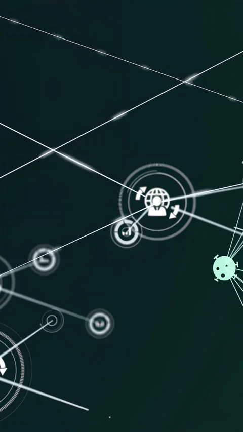 Vertical video: Center globe icon pulsing ring, sending glow lines to link Stock Footage 332547011