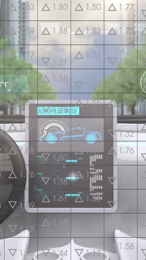 Vertical video: Center touchscreen engaging autopilot, status pulsing while car Stock Footage 329913339