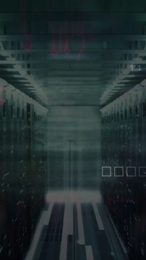 Vertical video: Central aisle holding depth in data center, system check Stock Footage 332595166