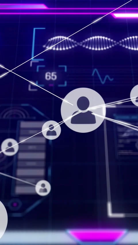 Vertical video: Central avatar emitting connector lines on tag change, mapping Stock Footage 332644521