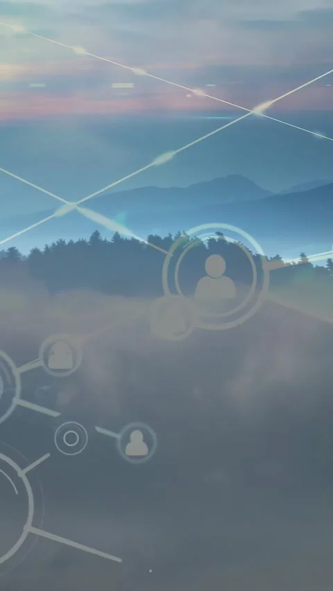 Vertical video: Central avatar node pulsing and linking nodes, visualizing tech Video stock 330286093