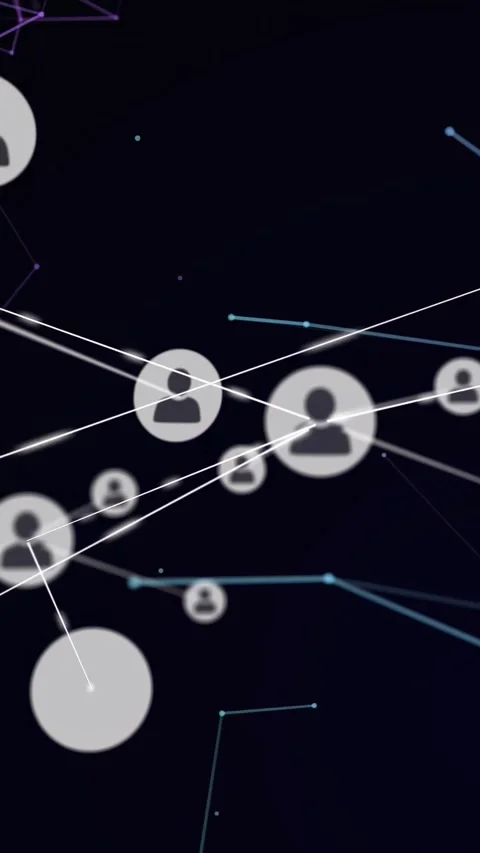Vertical video: Central avatar node sending line, creating linked nodes and Stock Footage 331047010