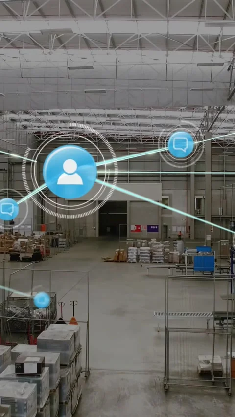 Vertical video: Central blue node pulsing, sending links and nodes, visualizing Video stock 329961776