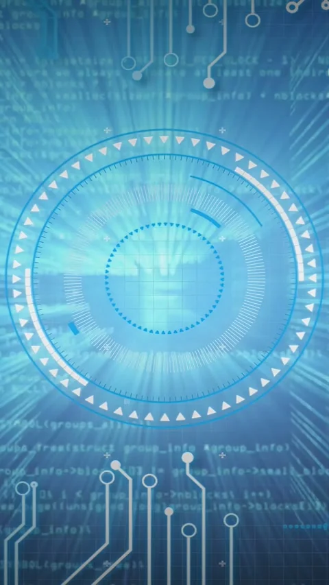 Vertical video: Central flare expanding, circular HUD pulsing, rotating, Stock Footage 335678088