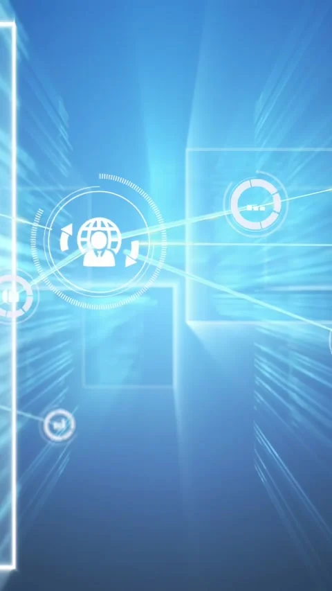 Vertical video: Central globe node getting triggered by pulsing target, forming Video stock 331168725