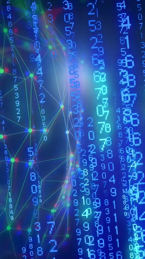 Vertical video: Central glow appearing, network globe pulsing, numbers Stock Footage 335263781