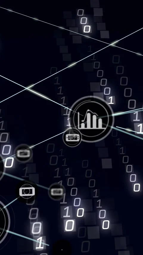 Vertical video: Central HUD node pulsing, extending links and spawning nodes to Video stock 330358924