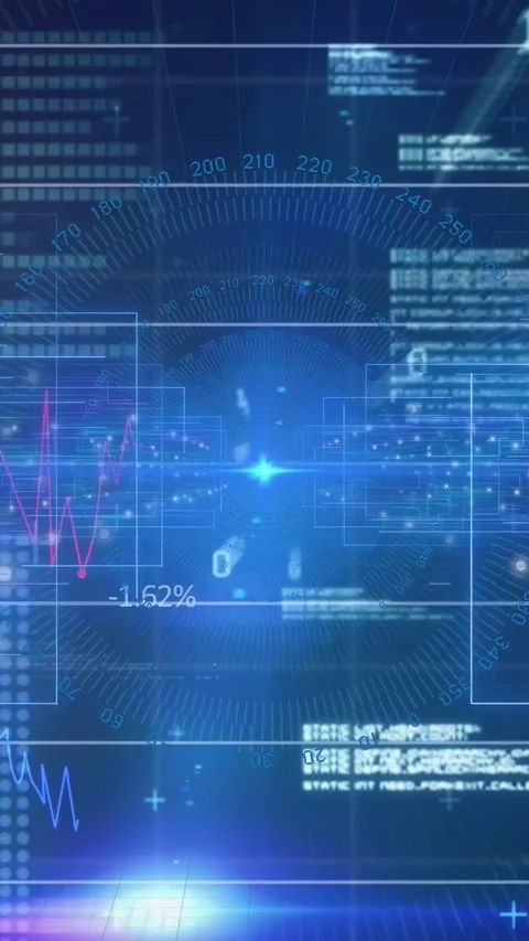 Vertical video: Central HUD pulsing as gauge activating, graphs moving, percent Stock Footage 332775829